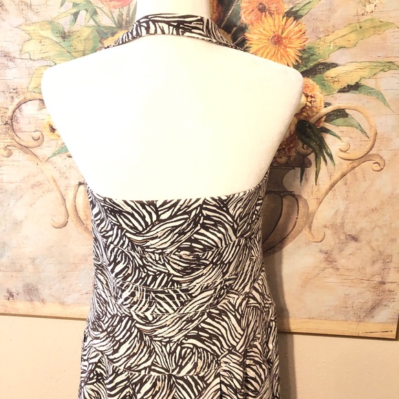 Sz 8P Madison Leigh “Ralph Lauren Look” Ivory & Brown Halter Dress - Picture 6 of 16